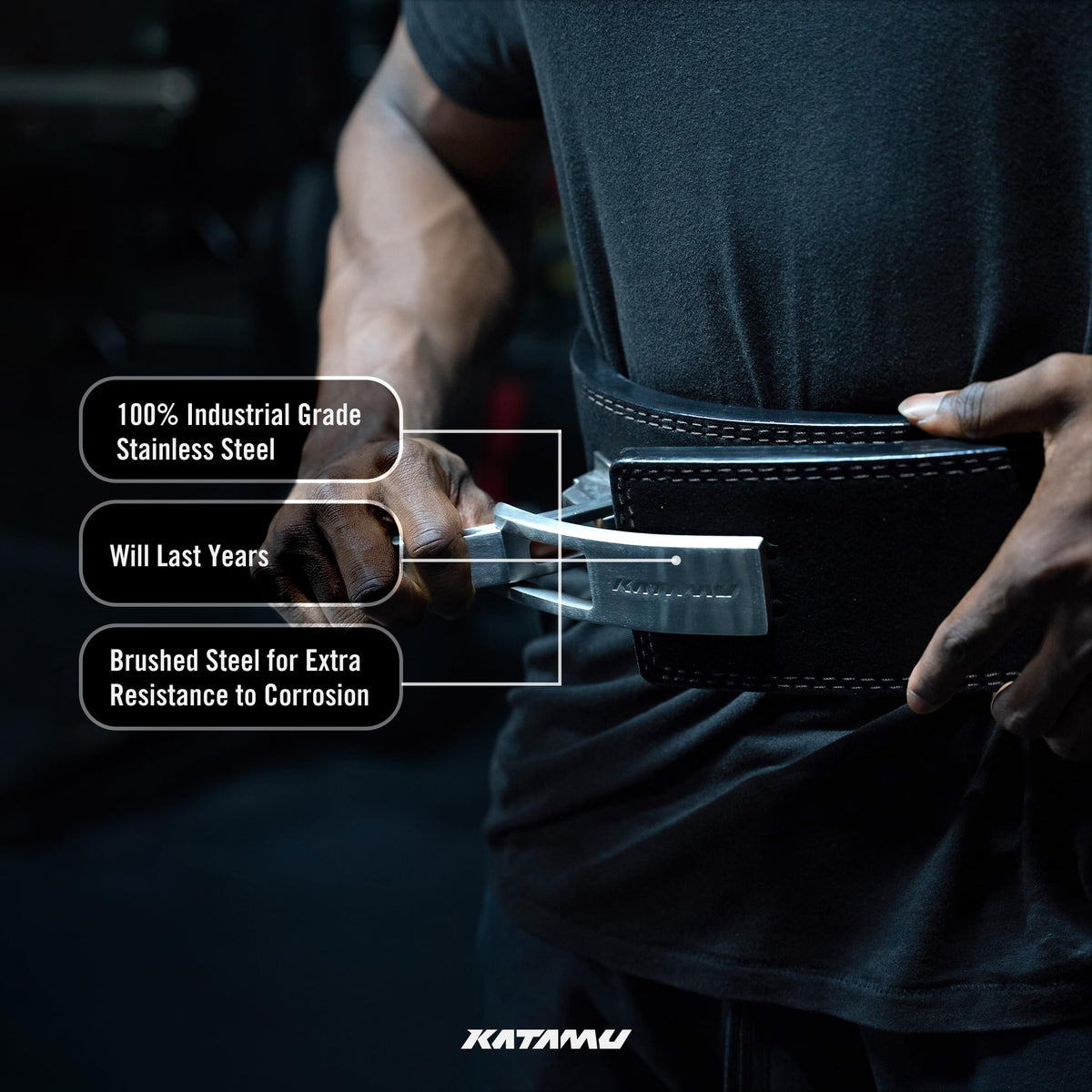 Katamu Black USPA & IPL Approved Lever Belt — Premium 10mm and 13mm Leather Powerlifting Belt for Men and Women, Steel Lever Buckle, 4 Inch Back Support for Deadlifts