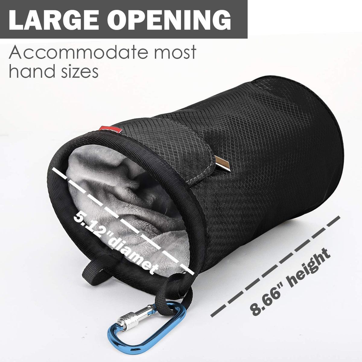 Rhino Valley Climbing Chalk Bag, No Leak Drawstring Chalk Bag with Adjustable Belt, Carabiner Clip and Zippered Pockets Chalk Bag for Rock Climbing, Cross Fit, Weight Lifting & More, Black