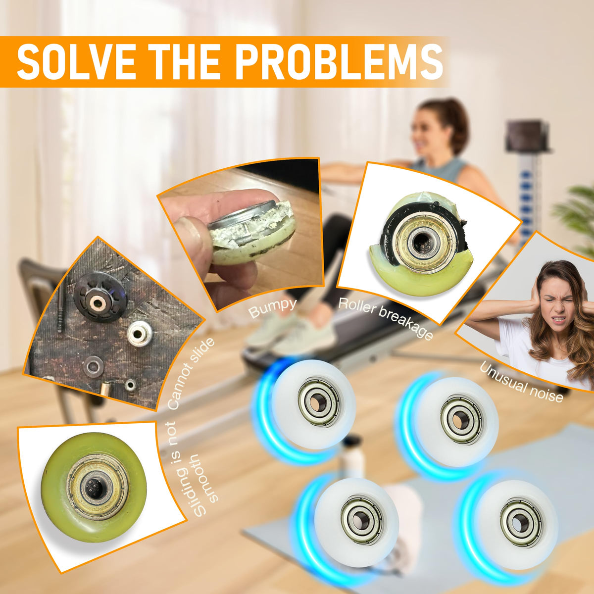 DAFORE Upgraded Machined Wheels/Rollers Compatible with Total Gym,Replacement Parts for 2000 3000 Some 3000XL and a Few Early XL,The Bearing Bore Diameter is 6mm,4Pcs