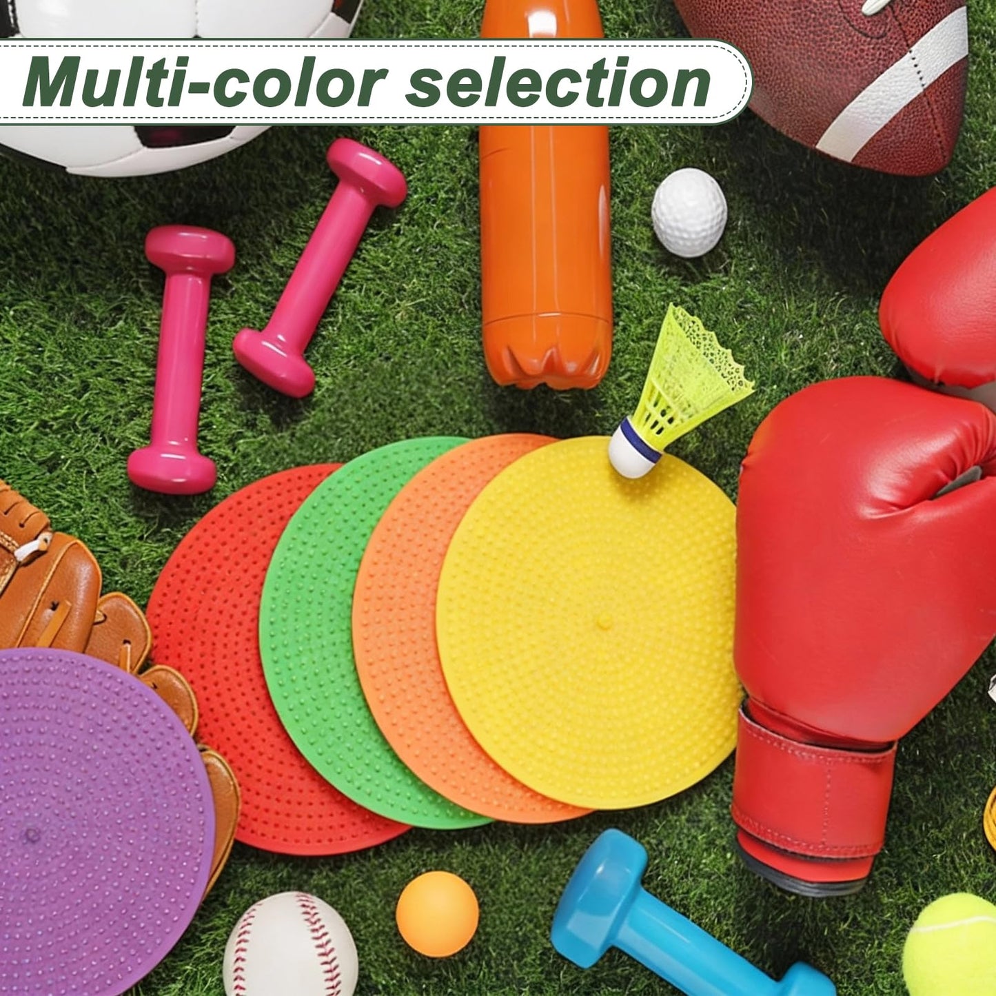 YELARXI Spot Markers for Agility Dot, Non-Slip Poly Spots Floor Dots Flat Field Soccer Training Equipment 12 in & 6 Pcs & Green -Fitting for (Gym/Sports/Training/PE Games/Dance)