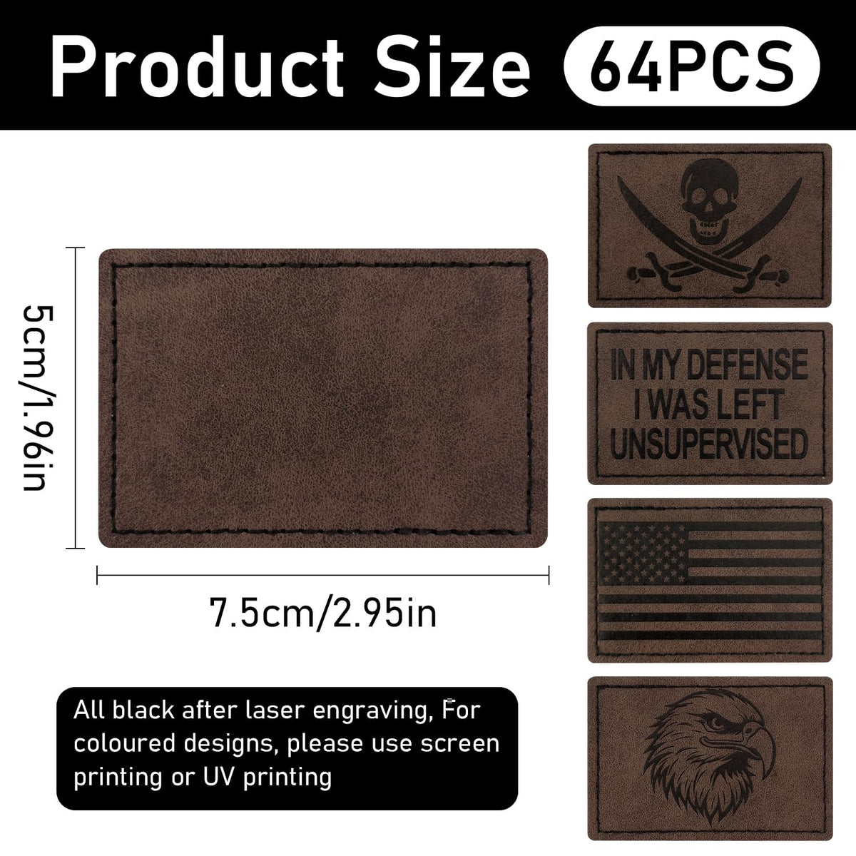 J.CARP 64Pcs Blank Leatherette Hat Patches with Adhesive, Iron on Leather Patches for Hats, Laser Engraving Heat Press Leather Patch for Fabric Clothes Repair Repair Rectangle Mix