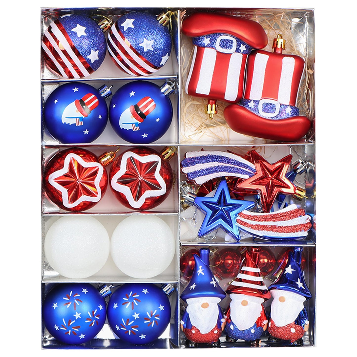 4th of July Tree Decorations, 41PCS Patriotic Decor for Tree, Independence Day Decorations, Red White and Blue Ornaments, USA 250th Anniversary Decorations (4th of July)