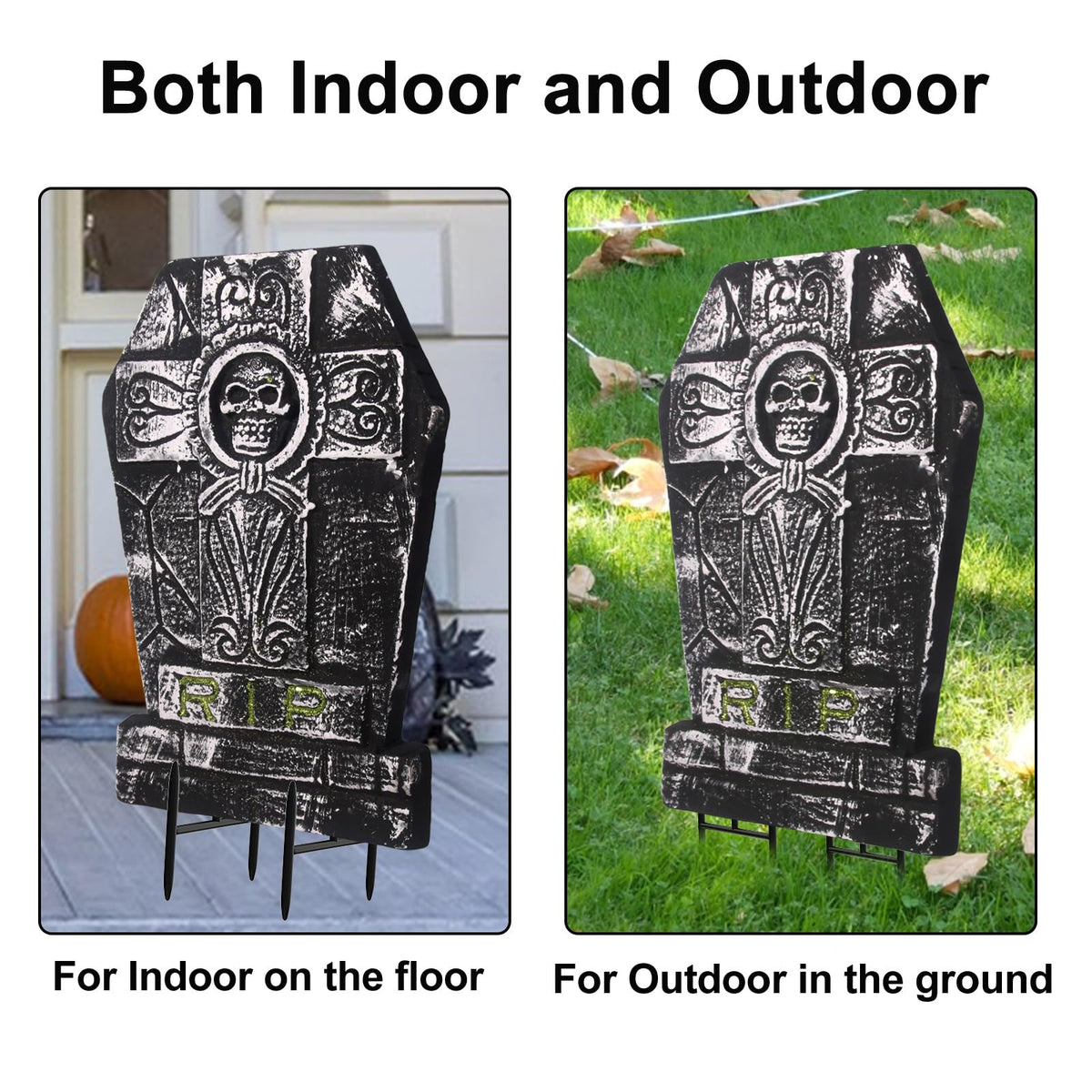17" Foam Tombstones – Halloween Headstones Outdoor Decorations – RIP Graveyard Stones for Yard Cemetery Lawn Decor – Set of 3