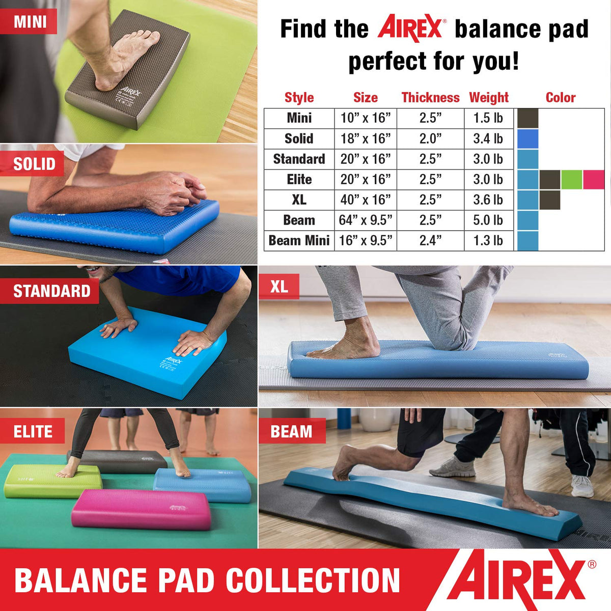 Airex Balance Pad - Exercise Foam Pad Physical Therapy, Workout, Plank, Yoga, Pilates, Stretching, Balancing Stability Mat, Kneeling Cushion, Mobility Strength Trainer for Knee, Ankle - Elite, Blue