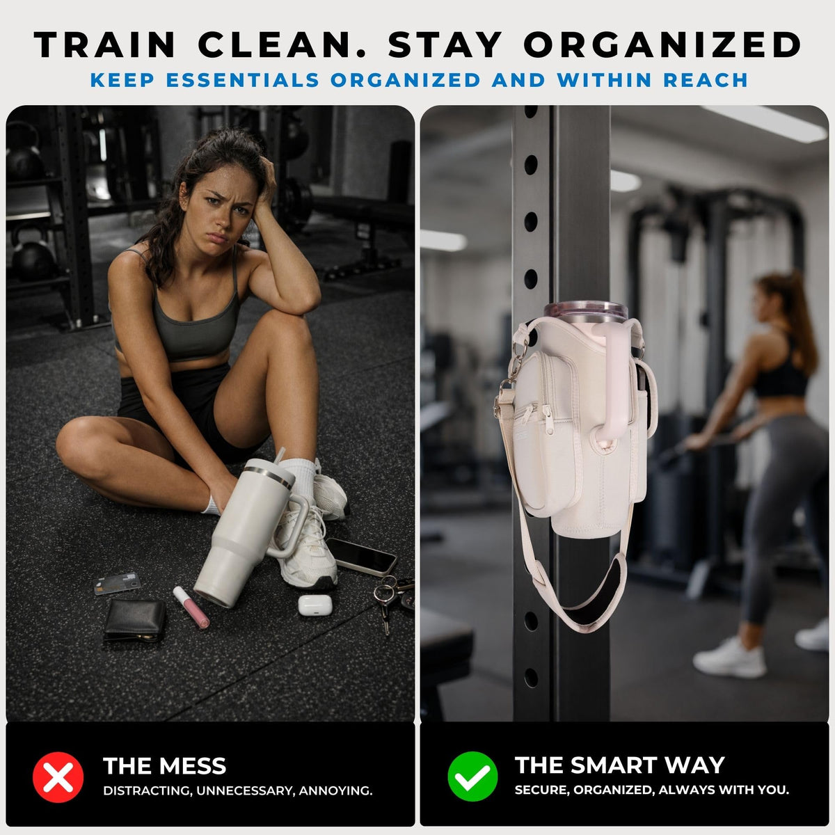 Tumbler Carrier Bag for Stanley & Owala 30–40oz, Magnetic Water Bottle Holder for Gym Equipment, Crossbody Cup Holder with Phone Pocket