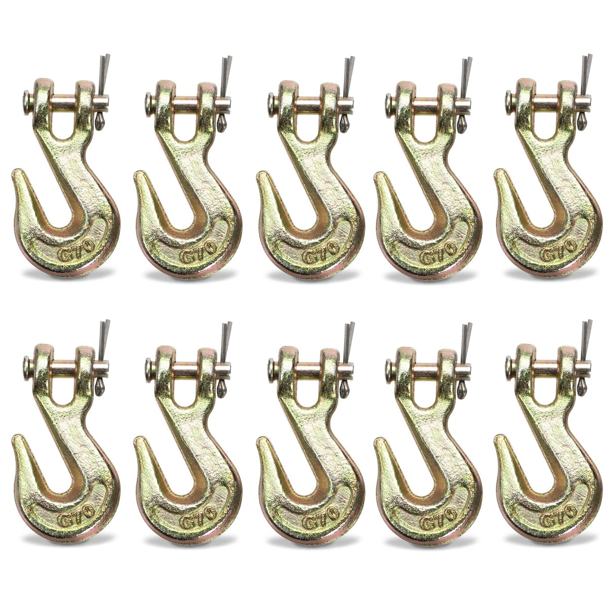 Lawei 10 Pack 1/4 Inch Clevis Grab Hook, G70 Forged Steel Transport Chain Hook, Heavy Duty Safety Chain Hook for Trailer Truck, Chromate Finish Safety Hooks, Suitable for 6mm Chain