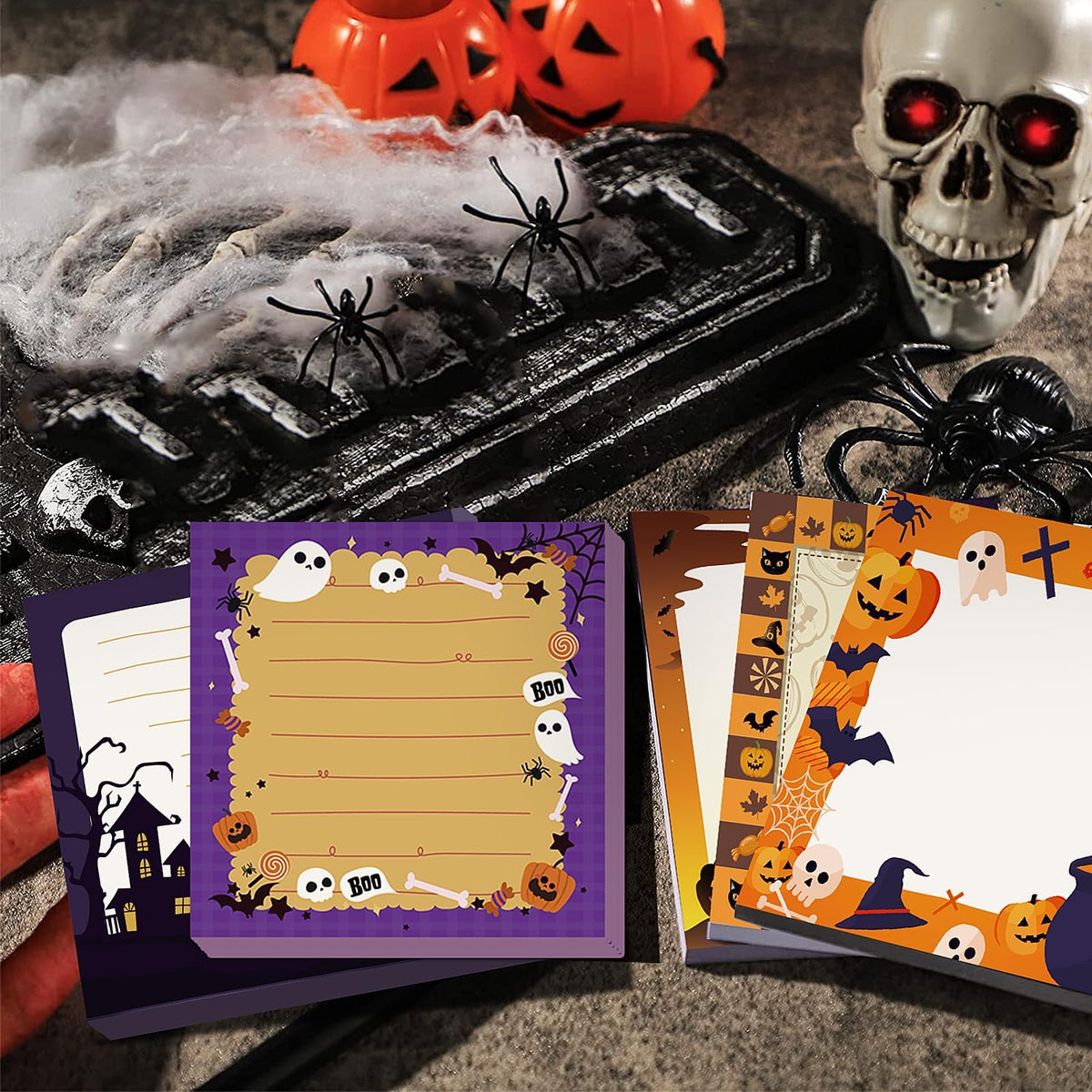 16 Pieces Halloween Sticky Note Self-Adhesive Halloween Note Pads with Spider Pumpkin Bat Eyeball Halloween Memo Notes for Halloween School Office Home Students Teachers Presents 30 Sheets Each