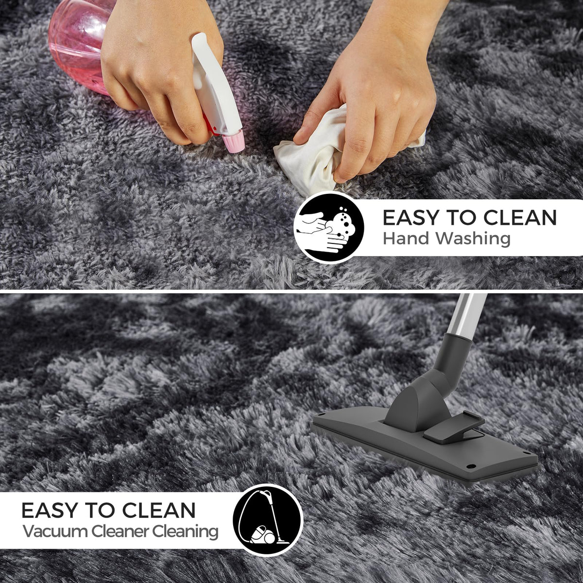 5X8 Ultra Soft Rug for Living Room, Fluffy Shag Area Rug for Bedroom, Modern Shaggy Carpets Fuzzy Rug for Teens Dorm Nursery Home Decor Aesthetic, Upgrade Anti-Skid Durable, Tie Dye Black and Grey