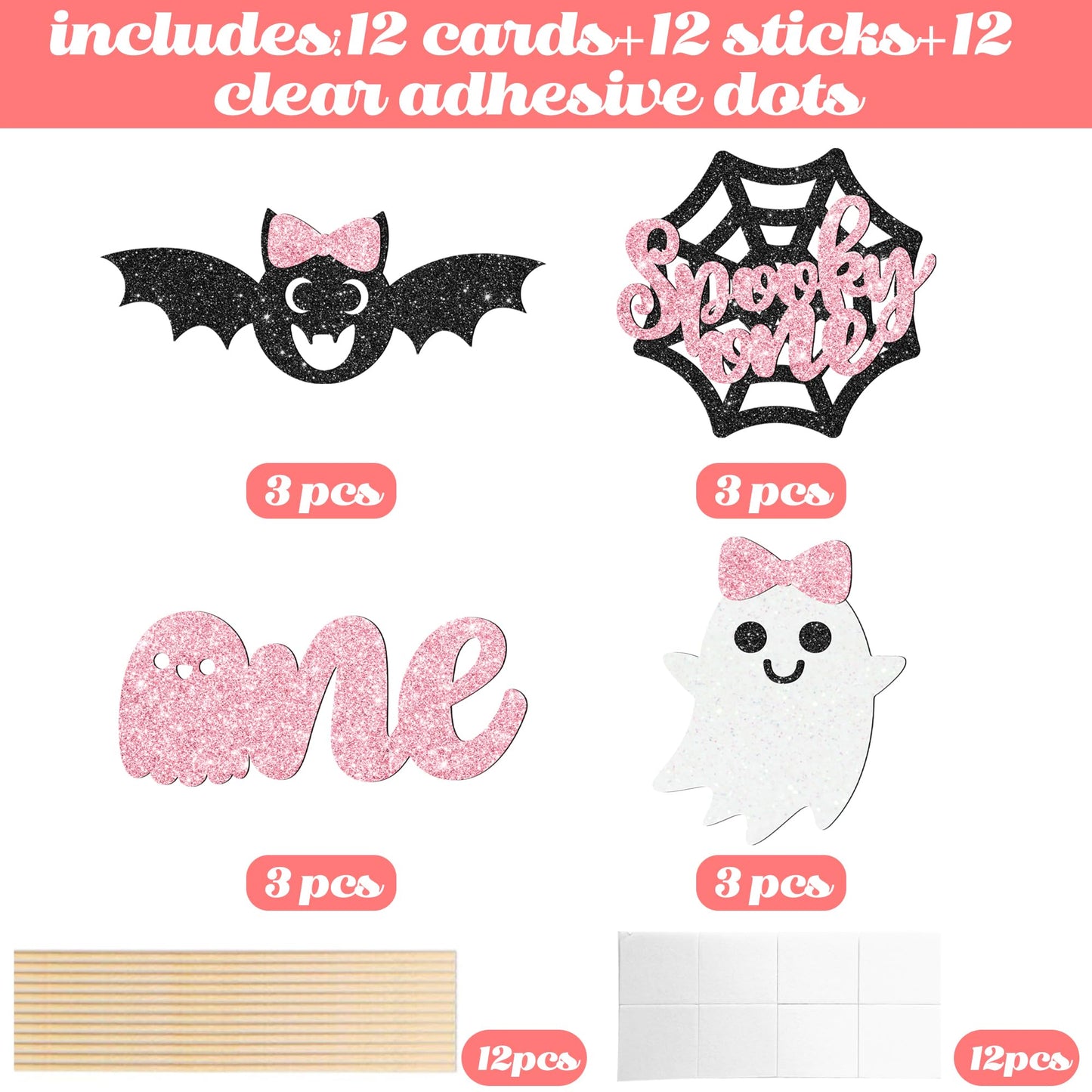 Halloween Spooky One Centerpiece Sticks Pink Halloween Party Decorations 12PCS The Spooky One Birthday Table Toppers Ghost Theme Centerpieces for Girls 1st Birthday Baby Shower Supplies
