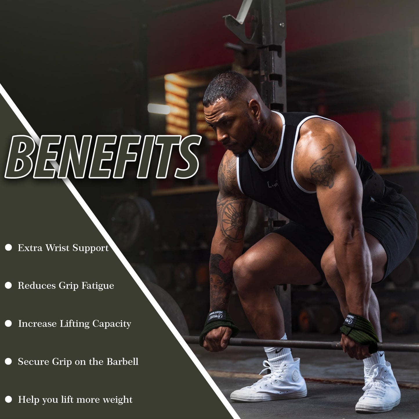 Beastpowergear Figure 8 Strap | Heavy Duty Deadlift Straps Weight Lifting Power Wrist Strap | Weightlifting Powerlifting Shrugs Workout Men Women (Green/Black, Medium 12” (Up to 8.5 Wrist Circumference))
