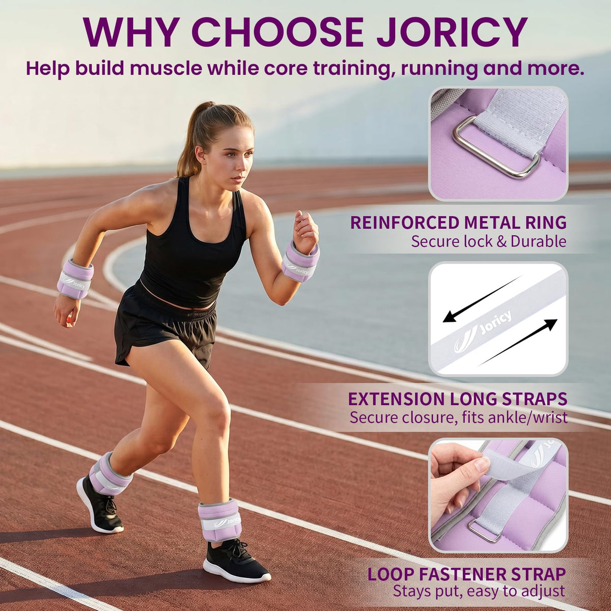 Adjustable Ankle Weights for Women Men 1-6 LBS 1 Pair Wrist Leg Arm Weights with Removable Weight, Strength Training Weight for Jogging, Walking, Running, Fitness, Gym Workout, Purple