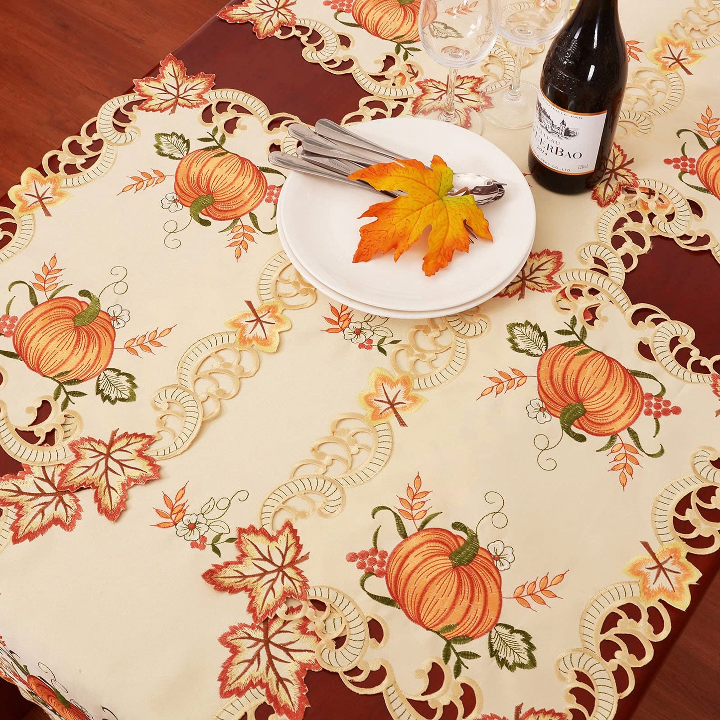 Simhomsen Embroidered Thanksgiving Harvest Pumpkins Table Runners for Autumn Or Fall Decorations (14 × 108 Inches)