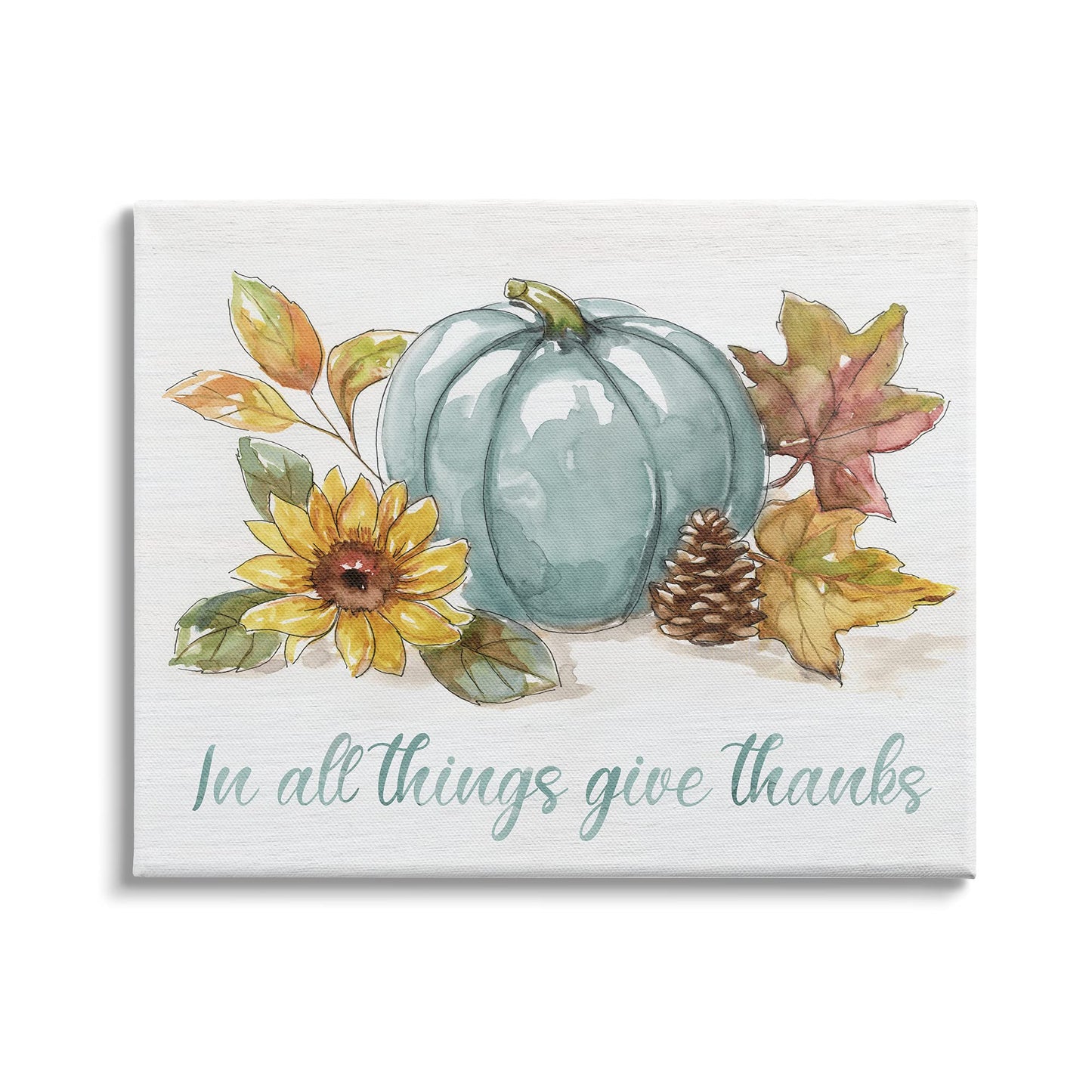 Stupell Industries in All Things Give Thanks Sentiment Blue Pumpkin, Designed by Nan Canvas Wall Art, 20 x 16, Off- White