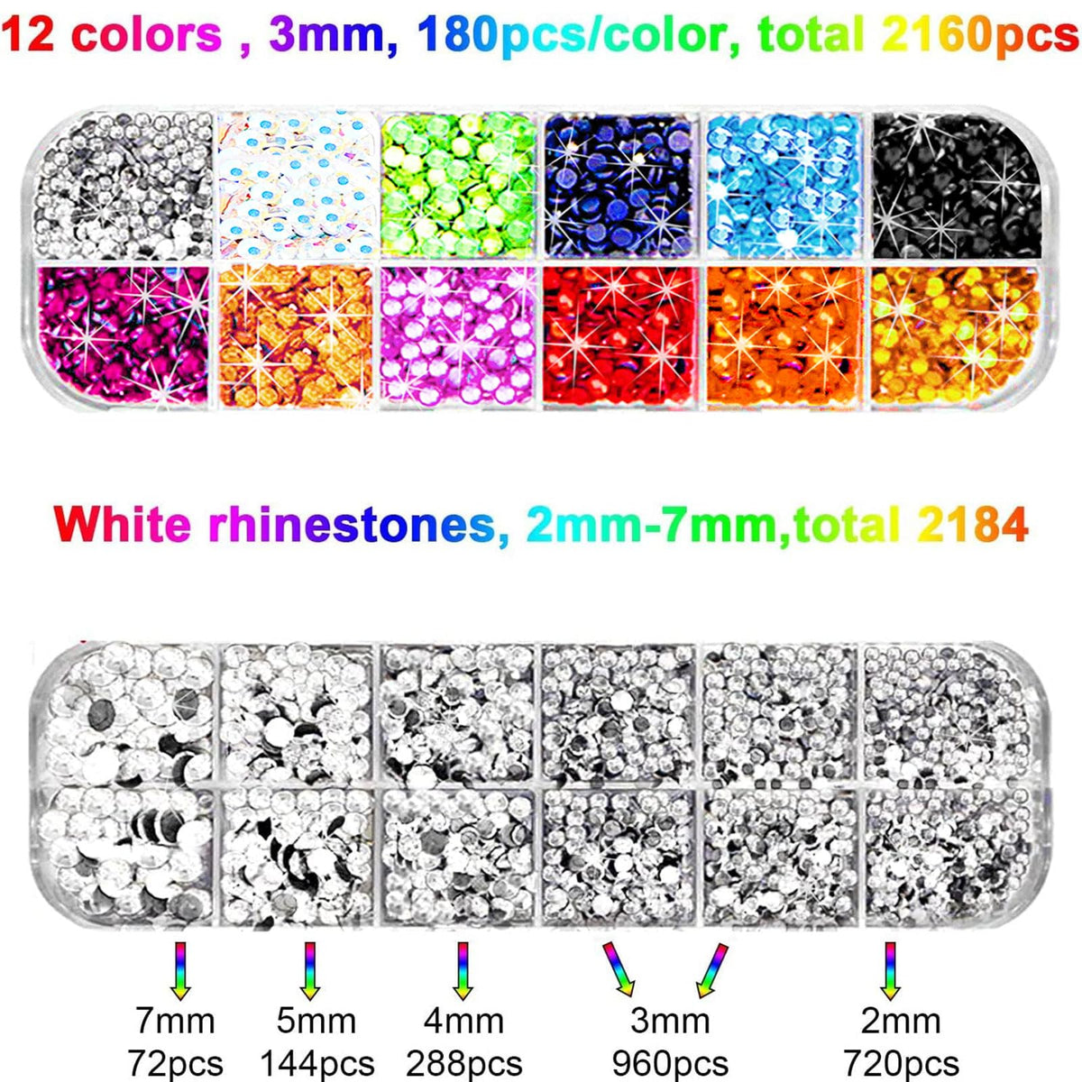 GGLTECK Hotfix Applicator Rhinestones, DIY Hot Fix Rhinestone Applicator Wand Setter Tool Kit with 7 Different Sizes Tips, Tweezers & Brush Cleaning kit and 2 Pack Hot-Fix Crystal Rhinestones