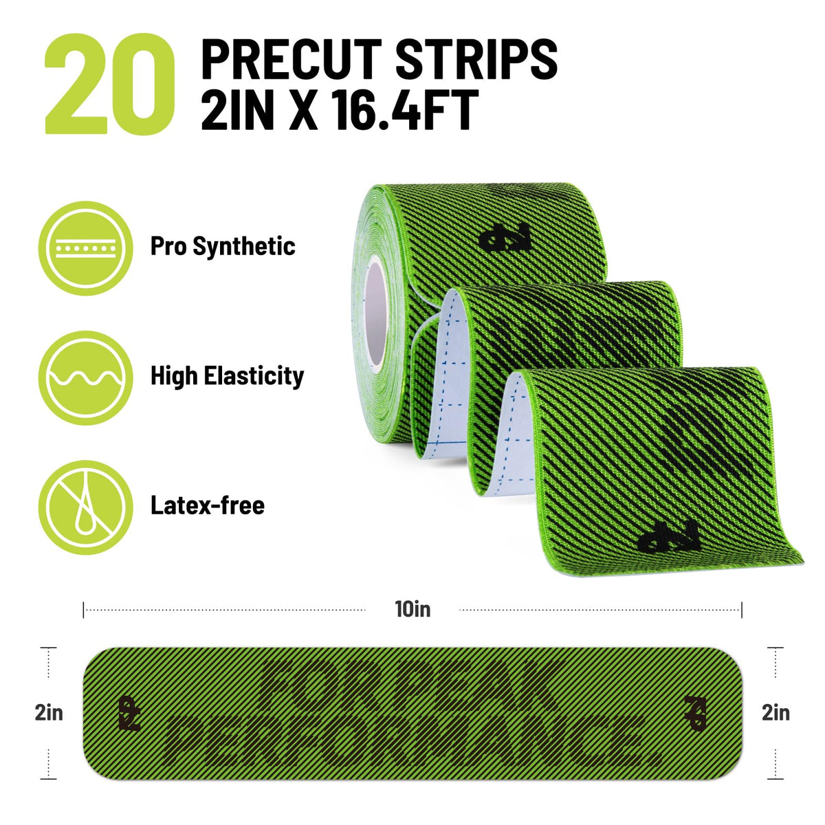 FitPoint Synthetic Kinesiology Tape Ultra-Sticky Adhesive Athletic Tape 20 Count Precut Strips 1 Roll Pain Relief Joint Support Waterproof Elastic Sports Tape for Shoulder Knees Wrist Ankle Feet