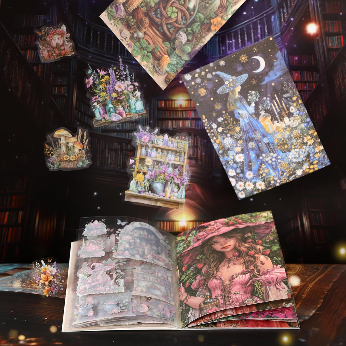 392 Pre-Cut PET & 60 Large Washi Scrapbooking Sticker for Junk Journal - 120 Sheets Magic Halloween Vintage Gothic Stickers Book for Scrapbook Supplies Bullet Journaling Planner Collage Gifts