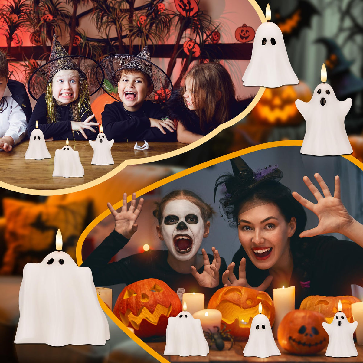 AFINETH Halloween Flameless Candles with Remote, Real Wax Ghost LED Candles, Flickering Battery Operated Fake Candle, Halloween Decorations for Table,Fireplace, Home, Party, Festival Decor (Set of 3)
