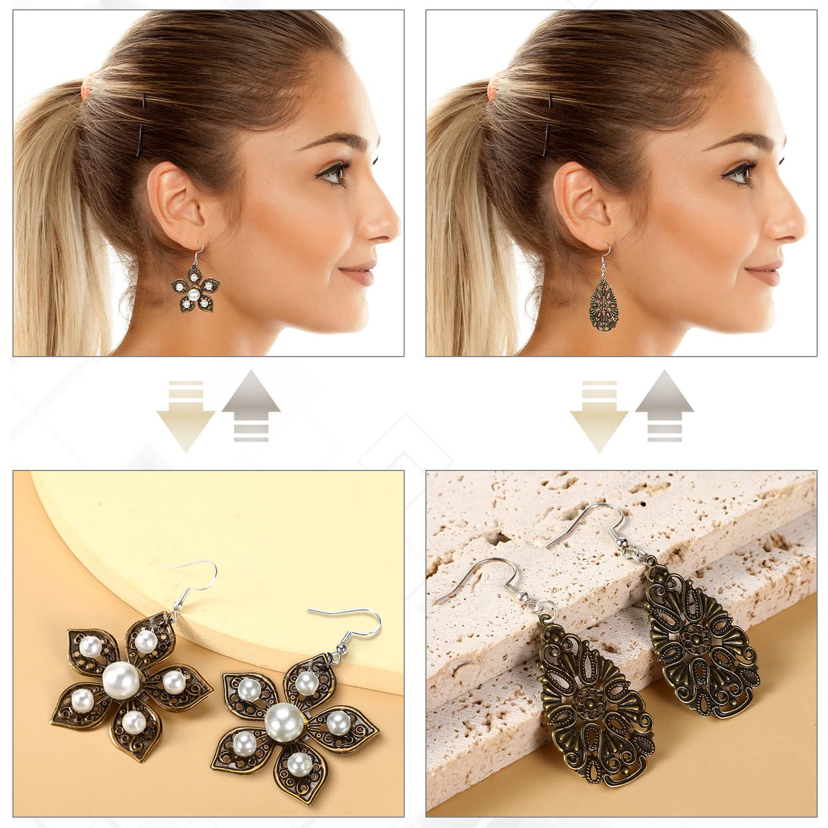 Luinabio 120 Pieces Filigree Connectors Charms Pendants Decoration Tibetan Metal Filigree Findings Embellishments for DIY Hairpin Necklace Earring Jewelry Making(Bronze,Novel Style)