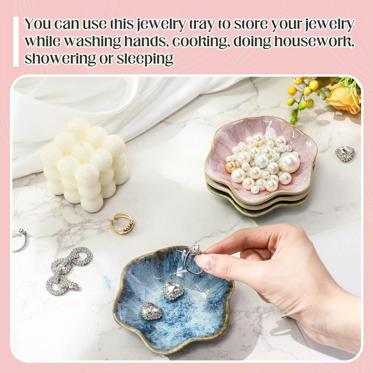 LOYIM 4 Pack Small Jewelry Dish Ceramic Trinket Holder Dish Tray for Rings Earrings Necklaces Bracelets 4.3 x 3.9 Inch Key Bowl Women's Birthday Mother's Day Wedding Gift