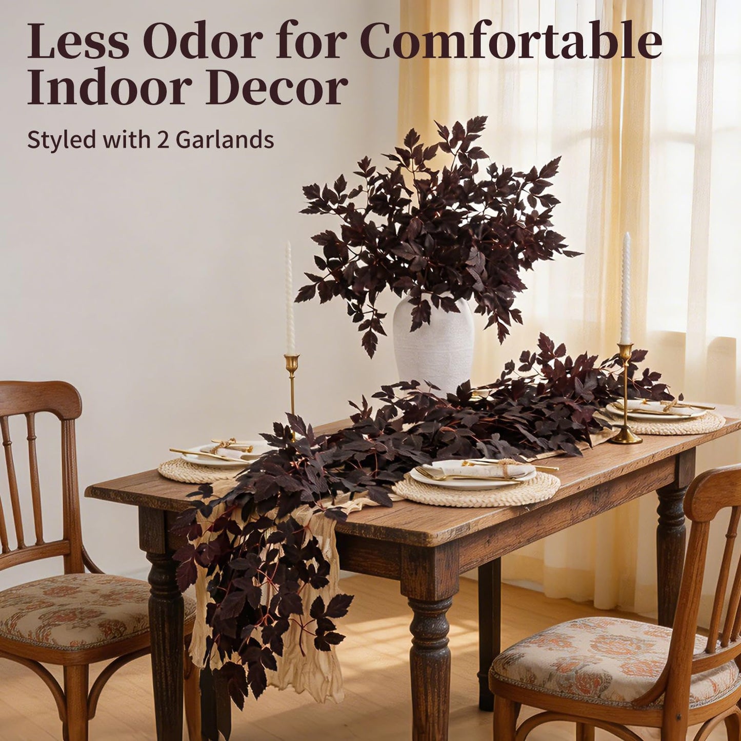 Fall Decorations for Home-6FT Dark Plum Fall Garland, Fuller Artificial Autumn Leaf Garland for Mantel, Fireplace, Table, Moody Thanksgiving Halloween Decor with Flexible Branches for Indoor Styling