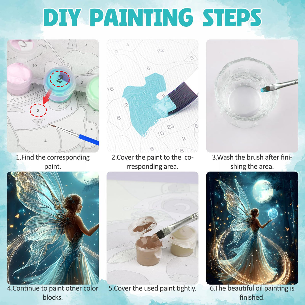 DOMROM Framed Paint by Numbers Kit for Adults, Fairy DIY Paint by Number Kits on Canvas, Easy Canvas Painting by Numbers for Home Wall Decoration Gift 8x12 Inch