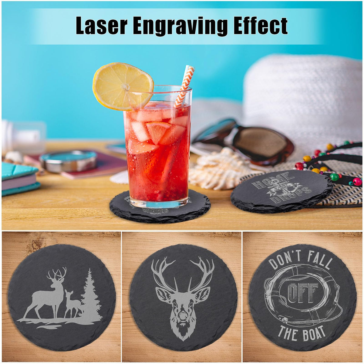 72 Pack Slate Drink Coasters, VIBRATITE 4 Inch Square and Round Black Slate Stone Coaster Bulk Laser Engraving Blank Handmade Decor Coasters for Coffee Bar Kitchen Home (36 Sqaure, 36 Round)