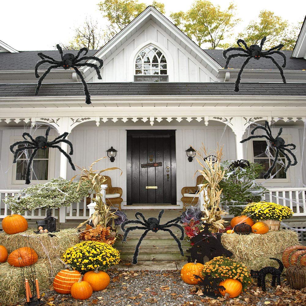 JAMIEWIN Giant Spider for Halloween Decoration 2 Pack, 55 inch Large Hairy Fake Spider Props, Scary Halloween Spider Decoration Outdoor Indoor House Party Yard