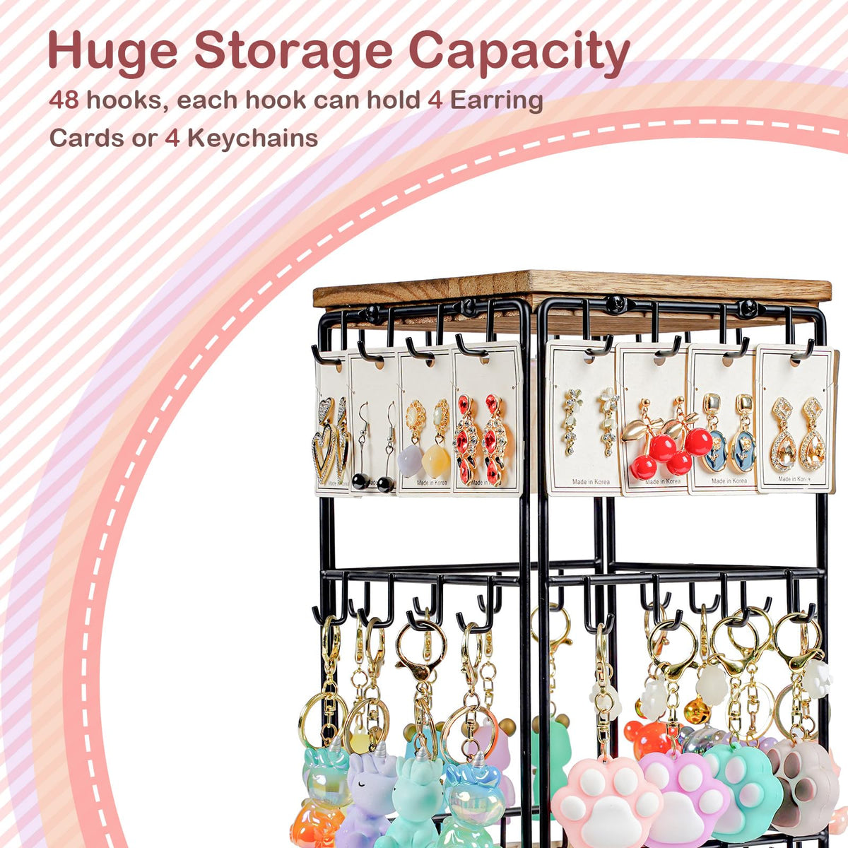 Yoimori 360 Rotating Earring Display Stands for Selling, Earring Rack Display Holder Stand, Jewelry Display for Vendors Selling Earring Cards, Necklaces, Bracelets, Hair Accessories (48 Hooks)