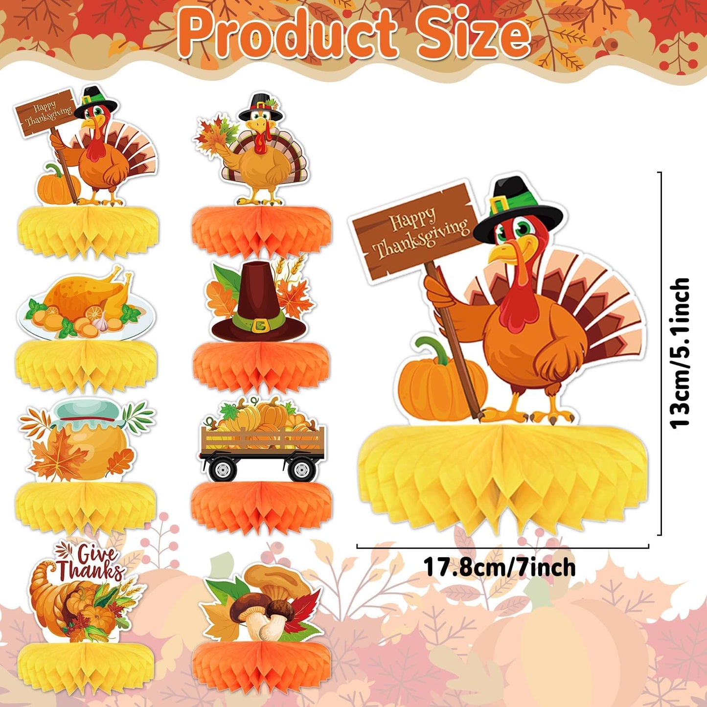10pcs Thanksgiving Table Decorations Thanksgiving Honeycomb Centerpiece Party Decoration Thanksgiving Banner Set Fall Table Decor Turkey Pumpkin Truck for Autumn Theme Thanksgiving Party