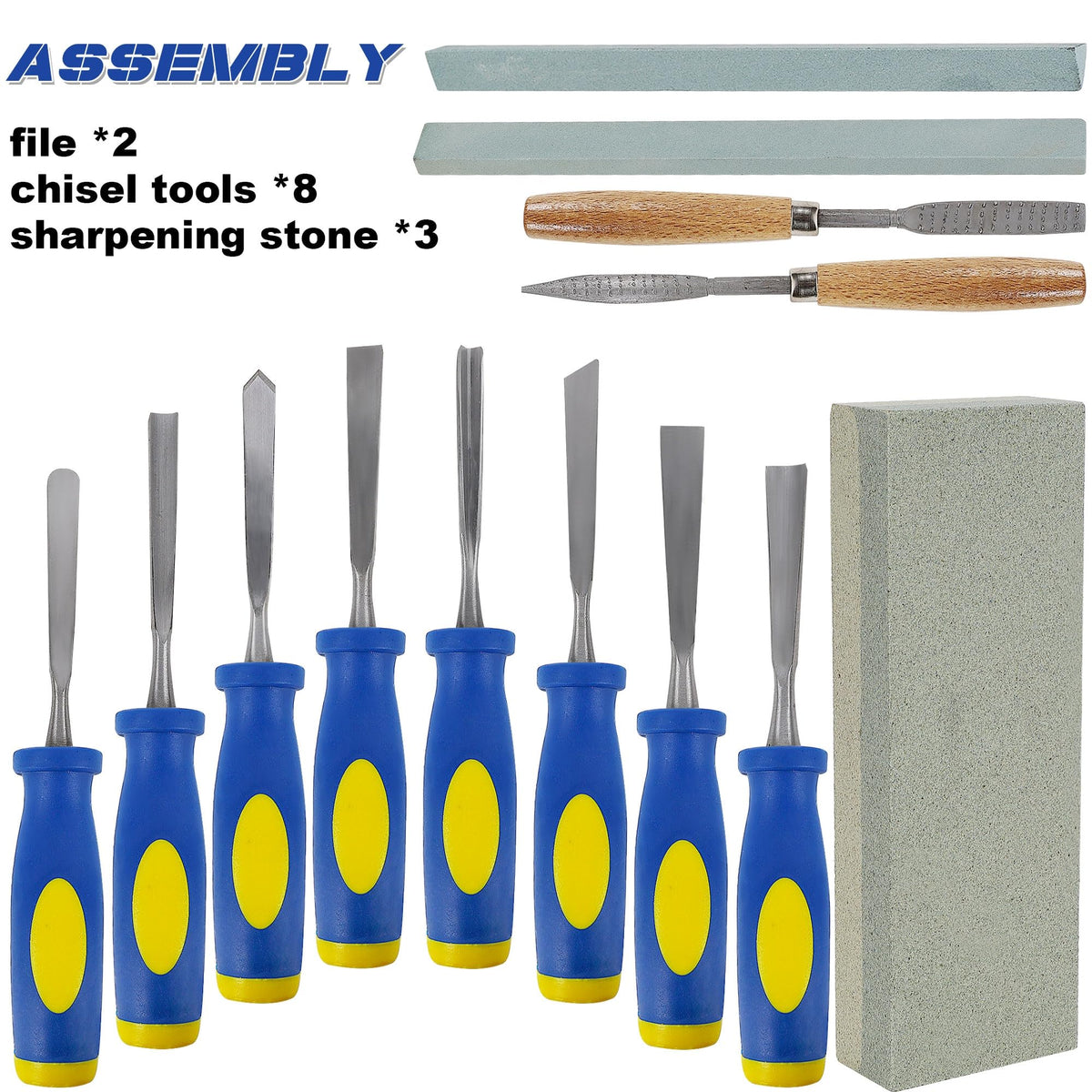 Lulu Home 13 PCS Wood Chisel with Canvas Bag, Wood Carving Tool Set Including Steel Beveled Chisel Tools with Rubber Handles, Rasps and Sharpening Stones for Woodworking