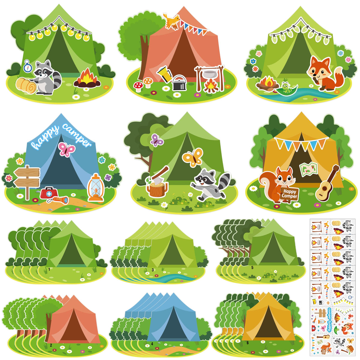 Moon Boat 30 Sets Camping Craft Sticker Kit - DIY Camp Bulk for Summer Classroom School VBS Activities Party Favor Supplies