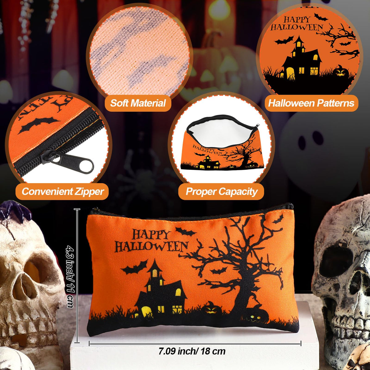 Dansydaisy 30 Pcs Halloween Gift Bulk for Women Halloween Spider Webs Makeup Cosmetics Bags and Skeleton Bats Ghosts Pendant Ornament Keychains Pumpkin Socks Gothic Gift for Trick or Treat Party Favor