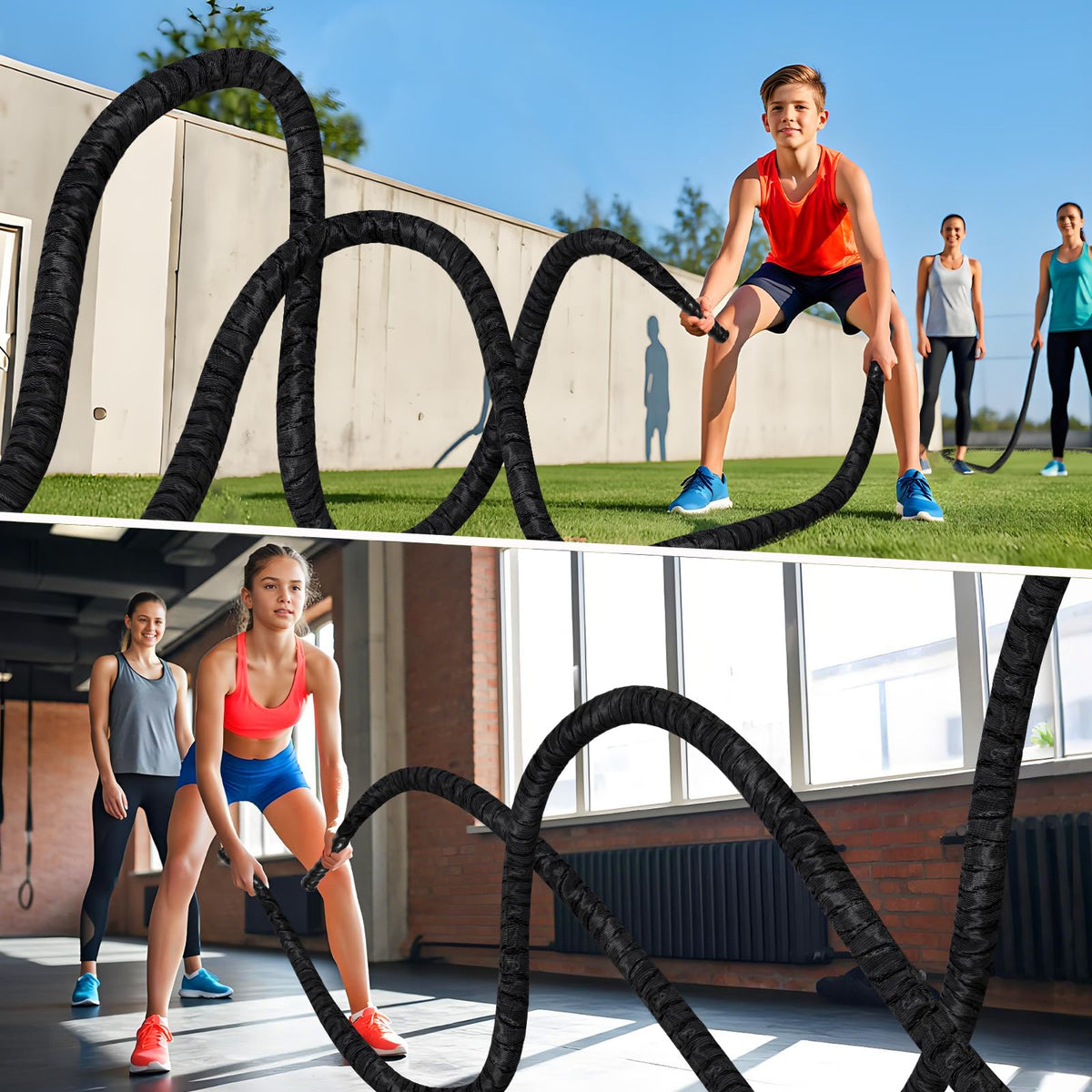 Battle Ropes for Home Gym 1 Inch Diameter 30FT Length Workout Rope Exercise Rope Training Ropes with Protective Sleeve for Kids Men Women Exercise Fitness & Strength Training