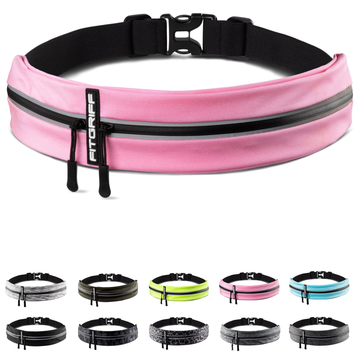 Fitgriff® Running Belt for Men & Women - Secure Jogging Pouch for Phone, Keys & Essentials - For All Cell Phones (Pink, 24.5" - 35.5" Waist Size)