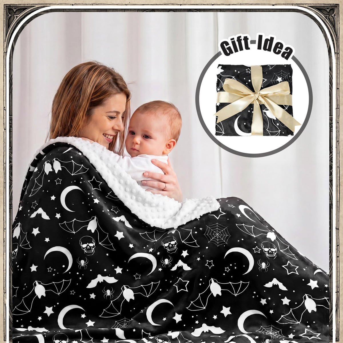 Gilprop Halloween Gothic Baby Blanket Soft Bat Moon Flannel Newborn Gothic Throw Blanket Goth Stuff for Newborn Girls Boys Nursery Halloween Bedroom Sofa Crib Decor 40 x 30 Inch