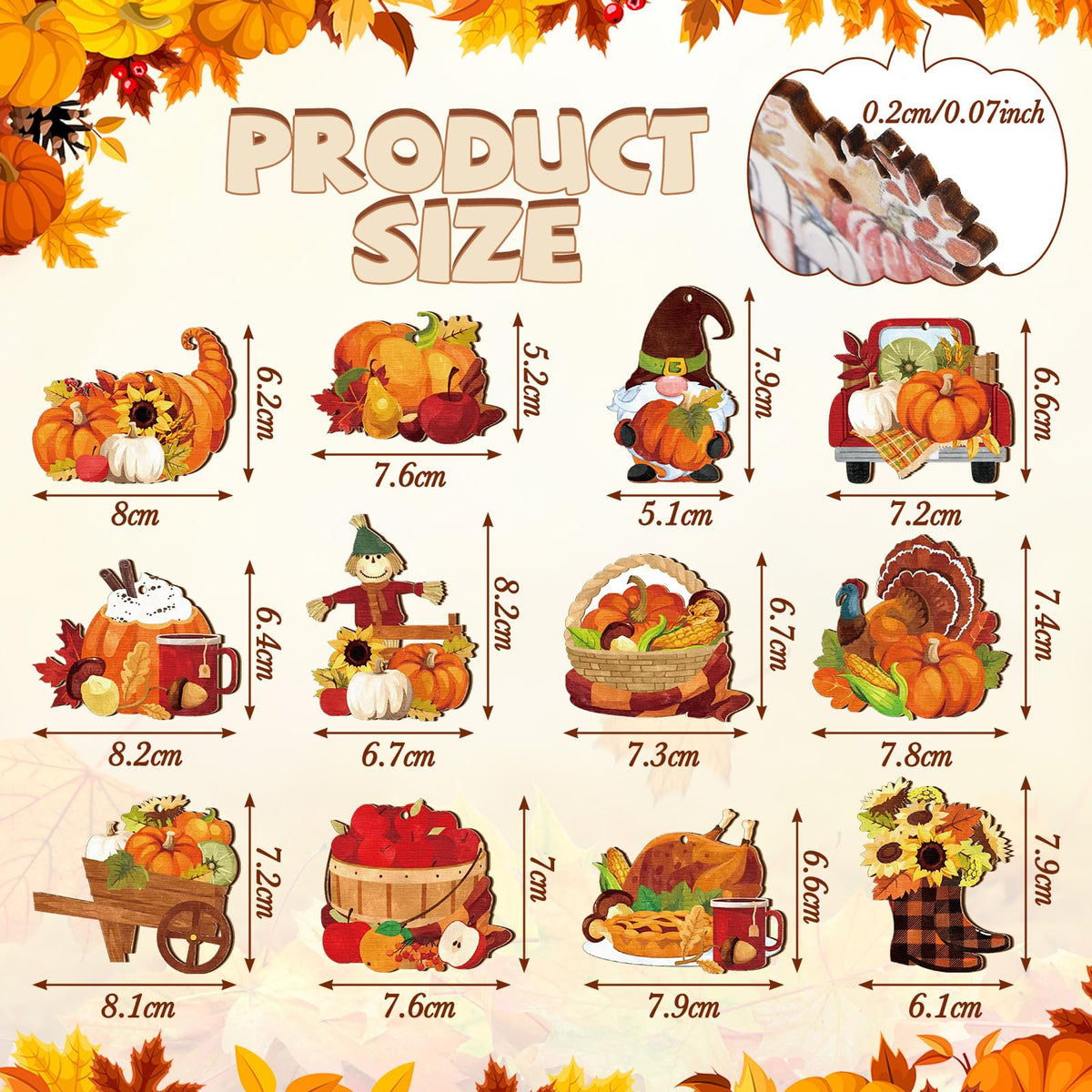 Huwena 36 Pcs Thanksgiving Tree Ornaments Fall Tree Decorations Pumpkin Scarecrow Turkey Gnome Wood Cutouts with Ropes Fall Wooden Ornaments for Autumn Harvest Party Decor