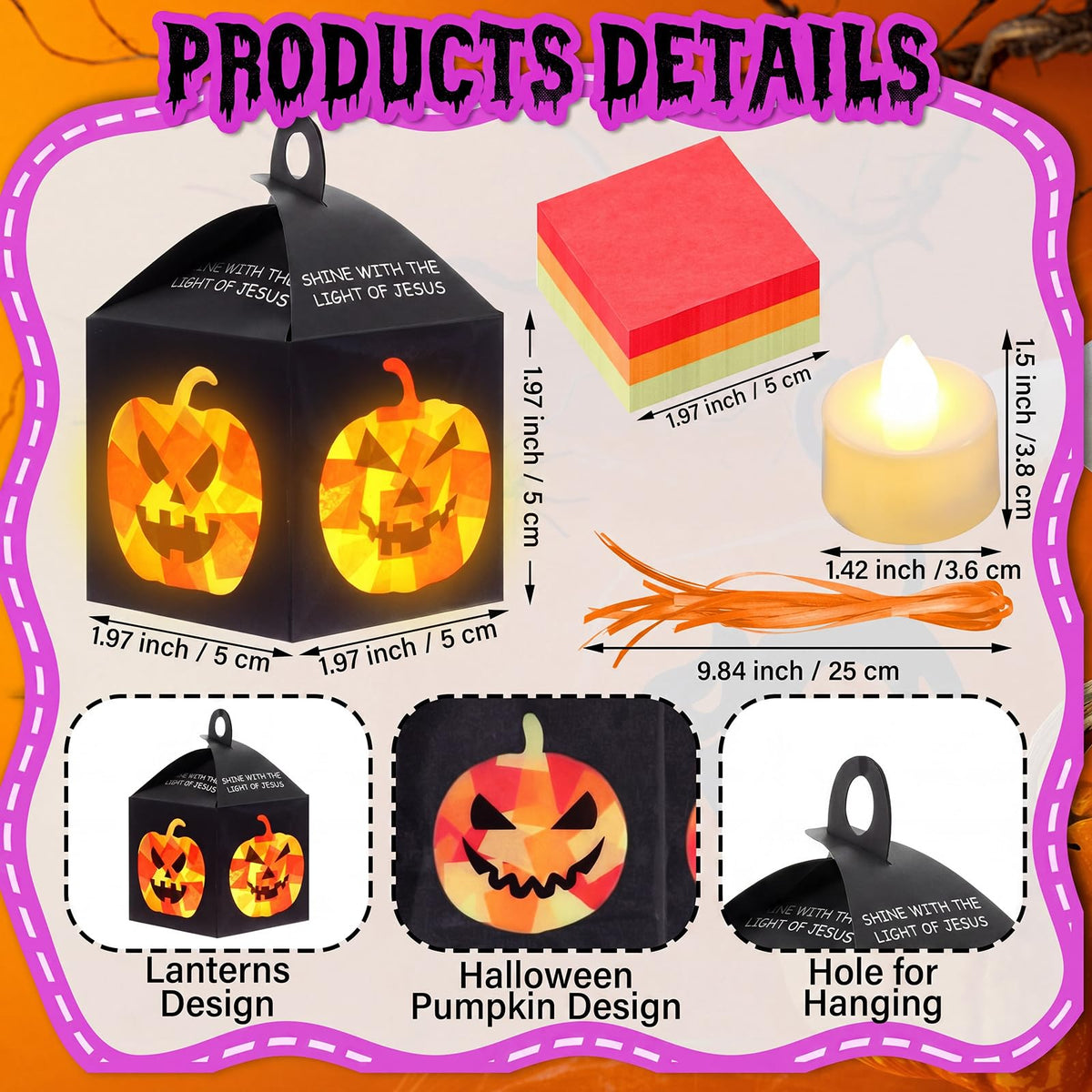 Simgoing 12 Sets Halloween Jack-O-Lantern Crafts with LED Candlelight Christian Shine with the Light of Jesus Tissue Paper Crafts Kits DIY Religious Hanging for Halloween Party Decors