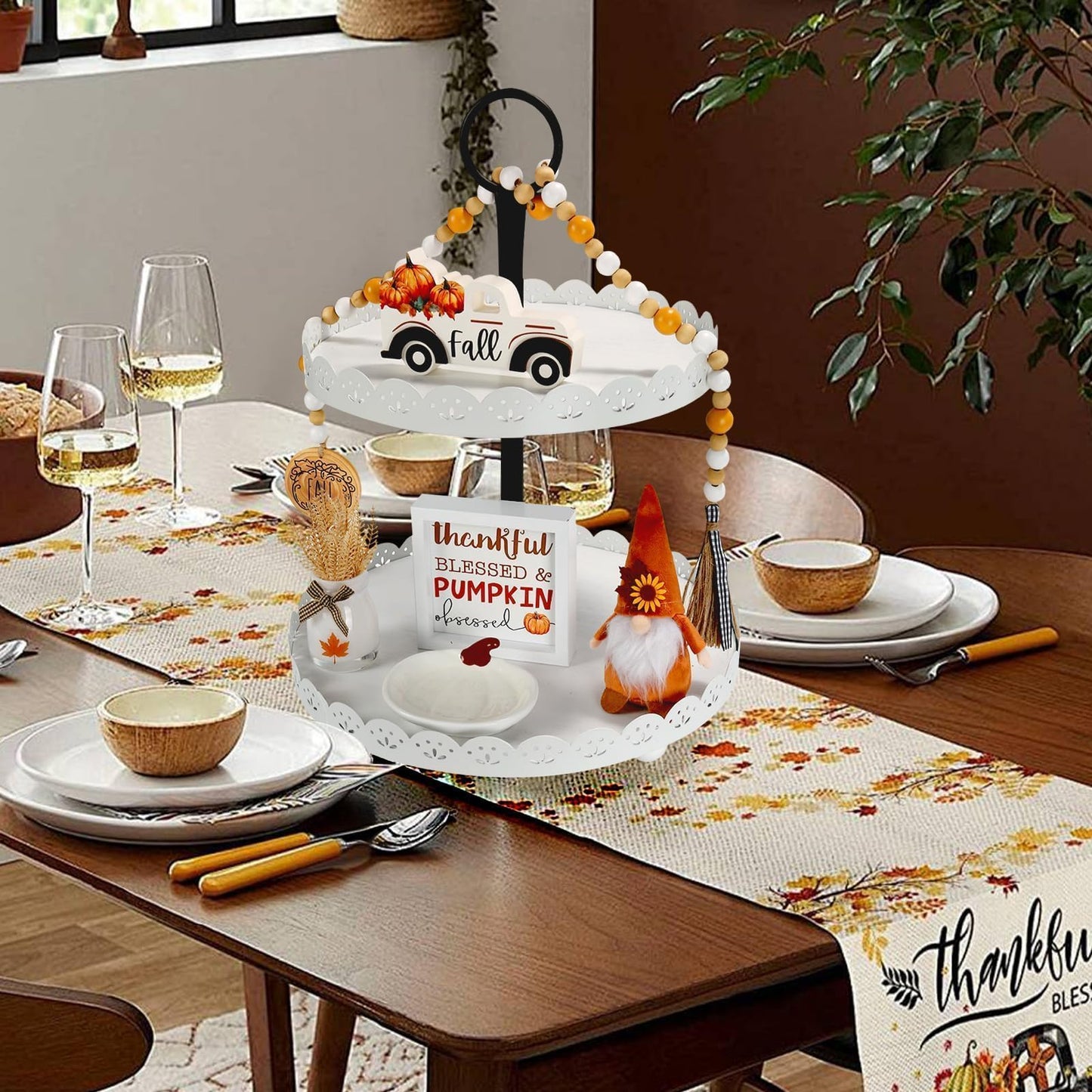 Thanksgiving Decorations for Home 6PCS Tiered Tray Decor Set, Tabletop Fall Decor for Tray Shelf Mantel Fire Place Office Desk Thanksgiving Autumn Table Centerpieces Pumpkin Farmhouse Wood Signs