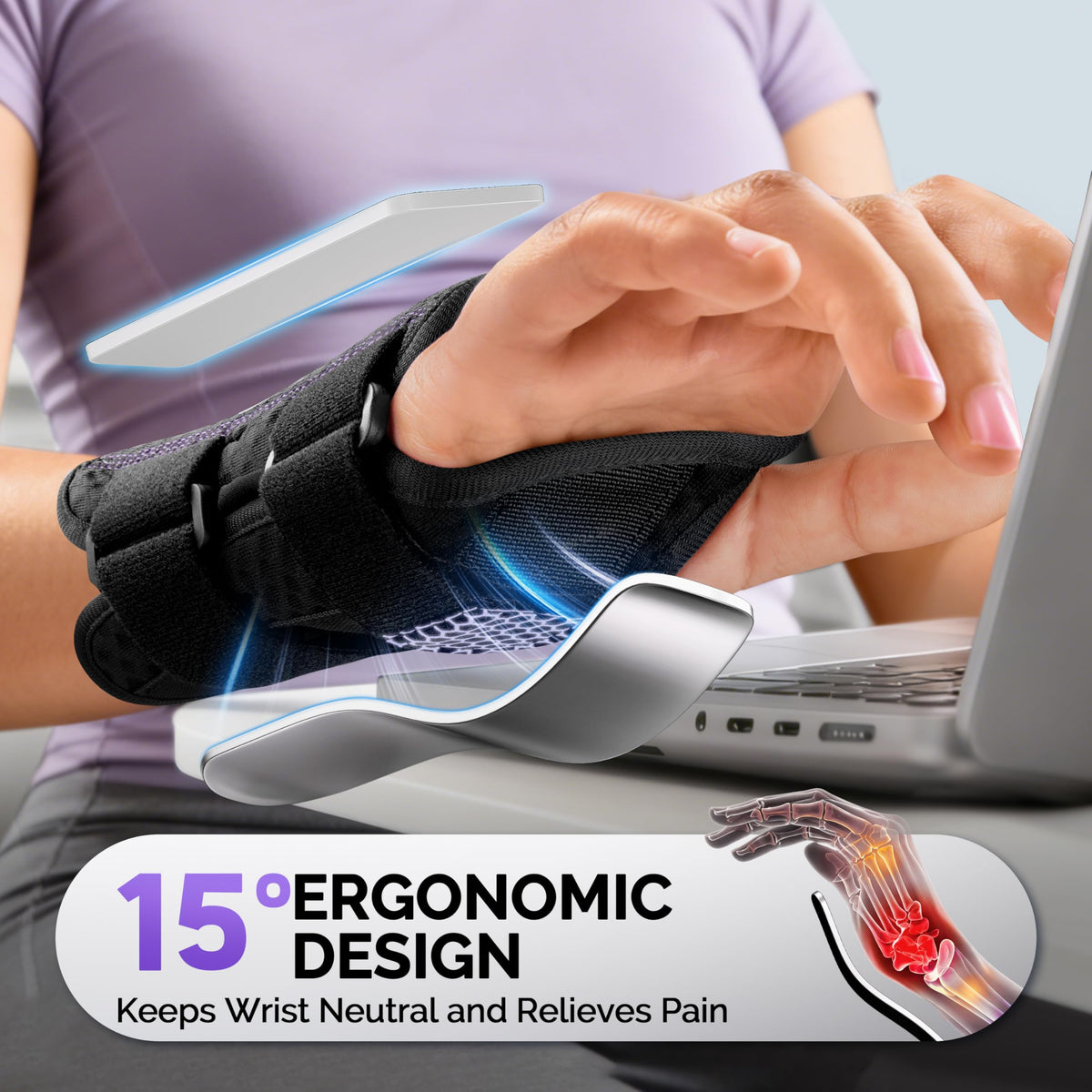 FEATOL Wrist Brace with Ergonomic Wrist Splint Right Hand, Breathable Hand Support for Women and Men, Pain Relief for Carpal Tunnel, Tendonitis & Daily Work, Medium