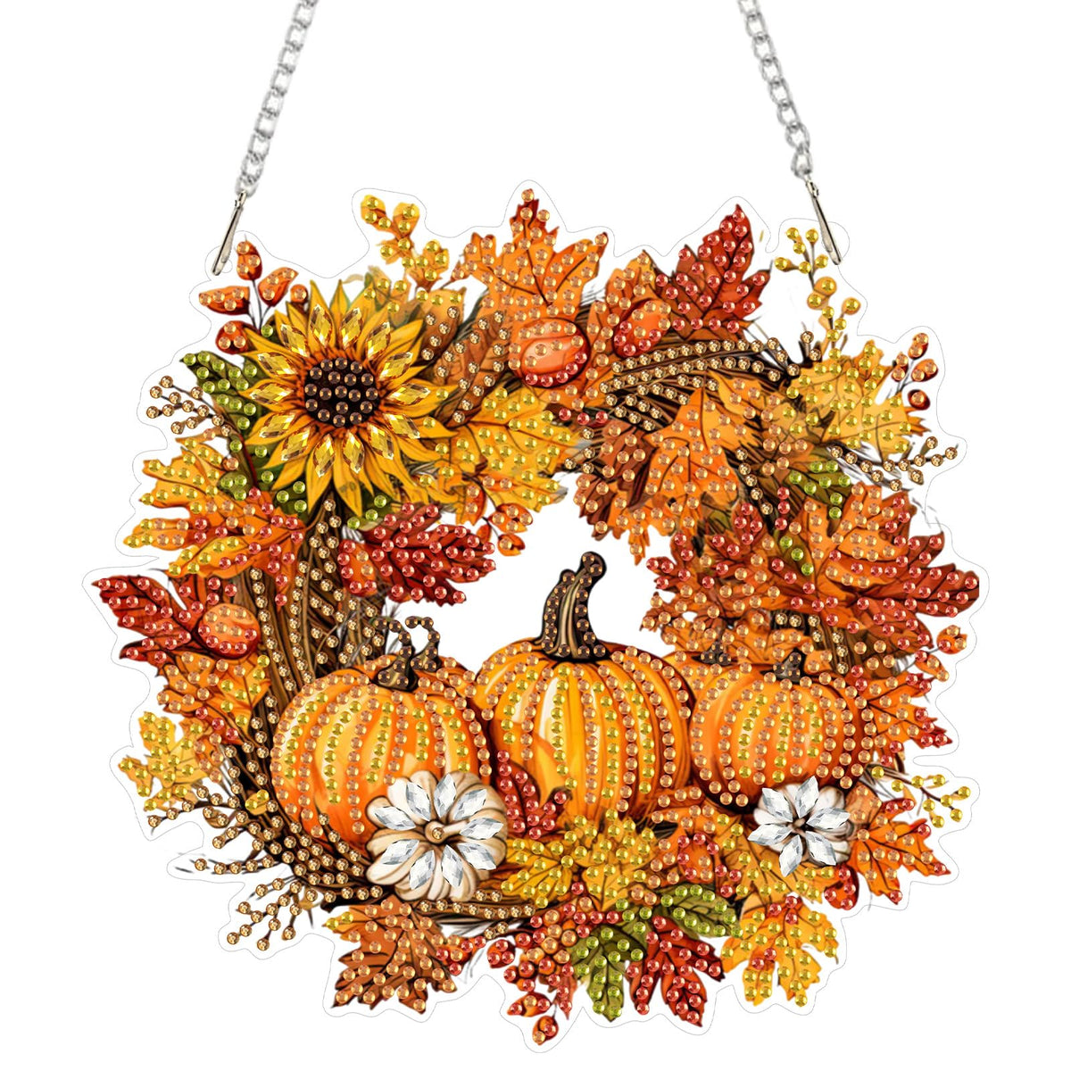SENQAO Halloween Diamond Art Hanging Kits for Adults Beginners, DIY Acrylic 5D Special Shaped Crystal Diamond Gem Art Painting Hanging Ornament for Home Wall Decor and Gift（Fall Pumpkin Wreath）