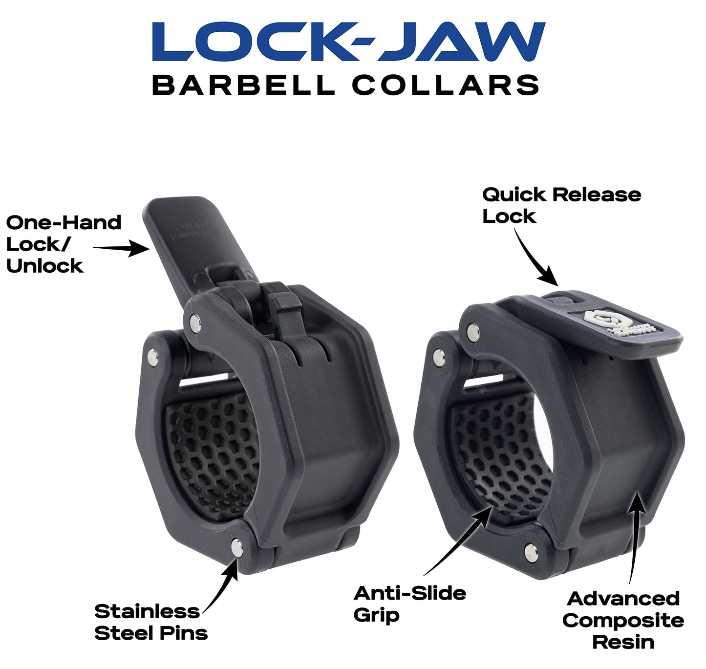 Lock-Jaw Barbell Collars Sport Olympic Barbell Clamps 2 Pcs – Heavy Duty Bar Clamps for 2” & 50mm Olympic Bars – Secure Weight Bar Clamps for Strength Training & Home Gym Accessories – Light Blue
