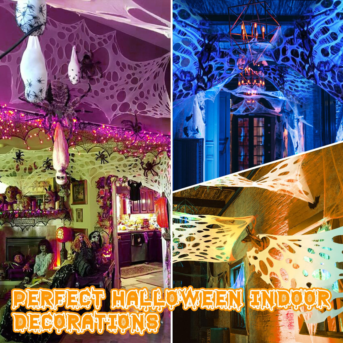 SelfTek 650 Sqft Giant SPI-der Web Halloween Decorations Outdoor, Beef Netting Stretchy SPI-ders Webbing, Cut-Your-Own Flexible Large Outdoor SPI-der Web Gauze S-piderwebs Cobwebs for Halloween Decor