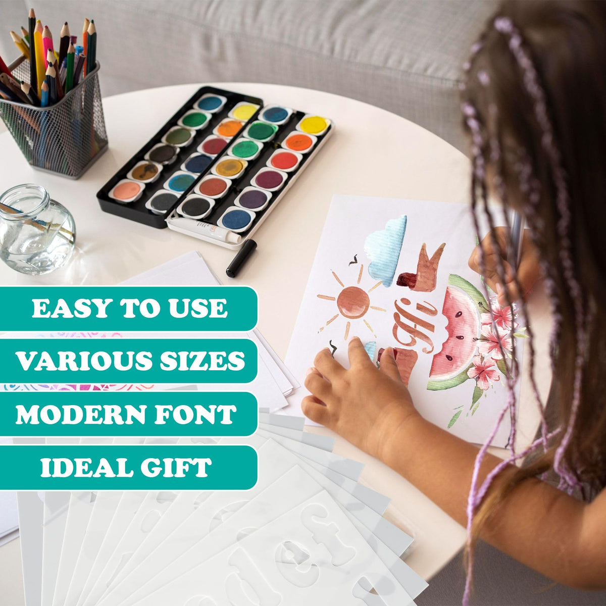 175 Alphabet Numbers Floral Stencils Small Large 2 Inch and 4 Inches Upper Lowercase Arts Crafts Letters Stencil Reusable Template for Calligraphy DIY Painting Wood Wall Fabric Rock Bullet Journal Kit
