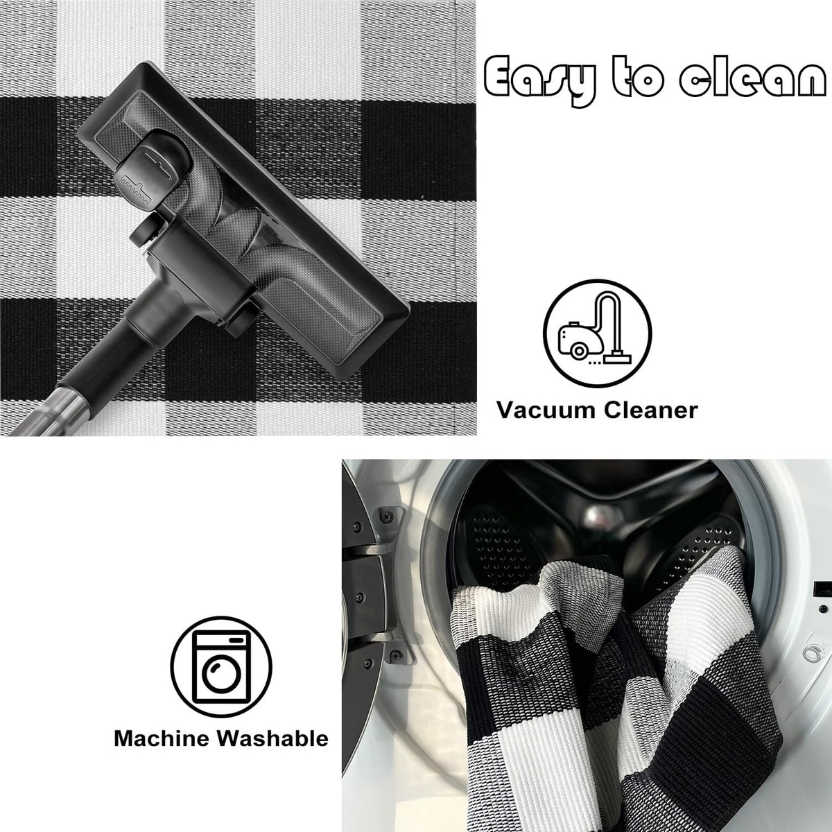 HZQOZUA Buffalo Plaid Rug 5 x 7 ft Black and White Checkered Area Rugs, Cotton Hand-Woven Washable Indoor Outdoor Rugs, Carpet for Patio/Living Room/Dining Room/Bedroom/Farmhouse