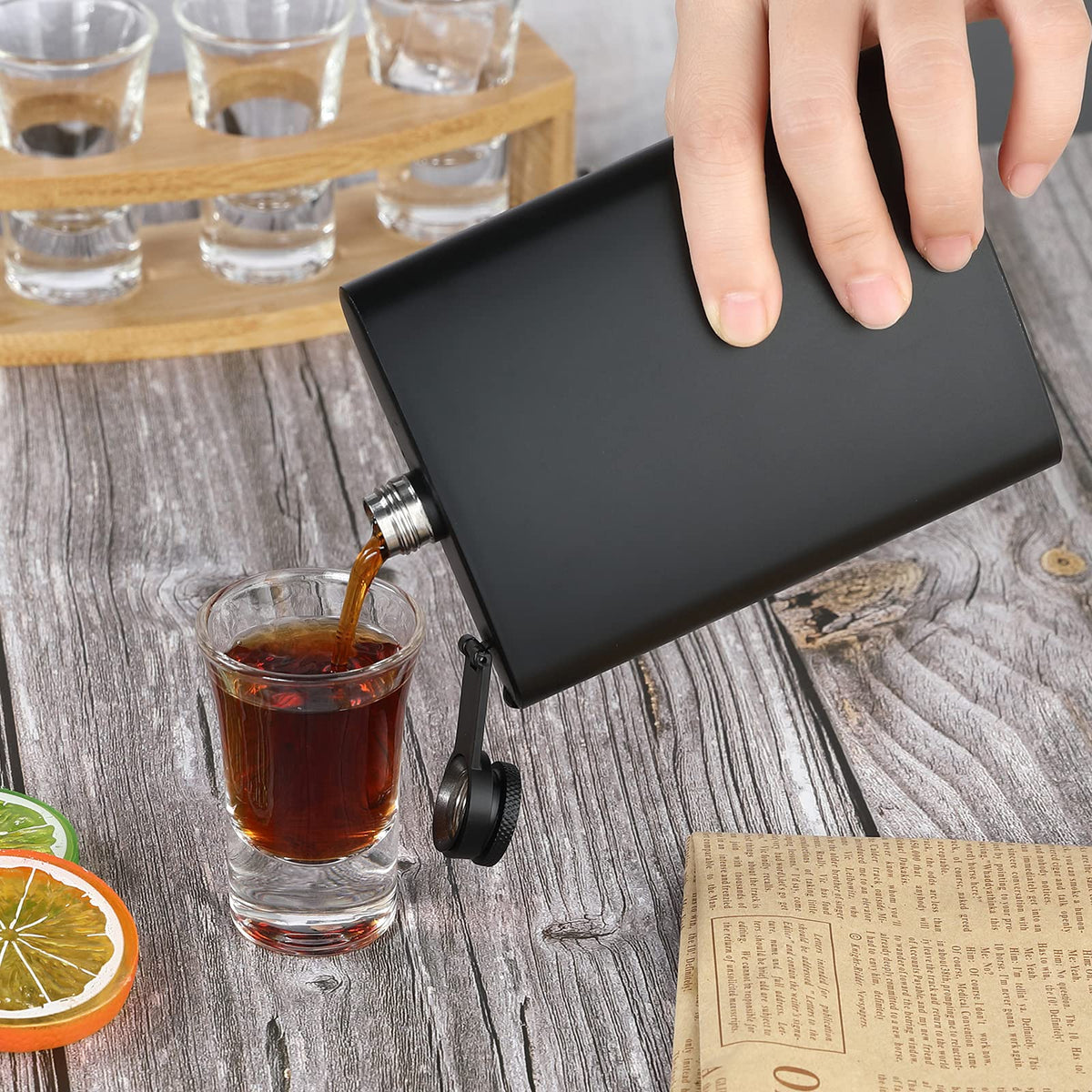 BALABALA Hip Flasks for Liquor for Men Women 12 pcs 8Oz Matte Black Stainless Steel Flask with 12 pcs Funnels for Wedding Party Groomsman Bridesmaid Birthdays Gift