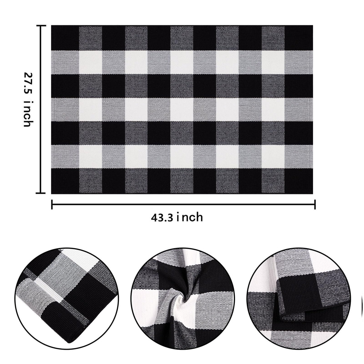 Buffalo Plaid Outdoor Rug 27.5''x 43.3''Black and White Checkered Rug Cotton Machine Washable Farmhouse Mat for Outdoor, Kitchen, Farmhouse, Entryway,Bathroom