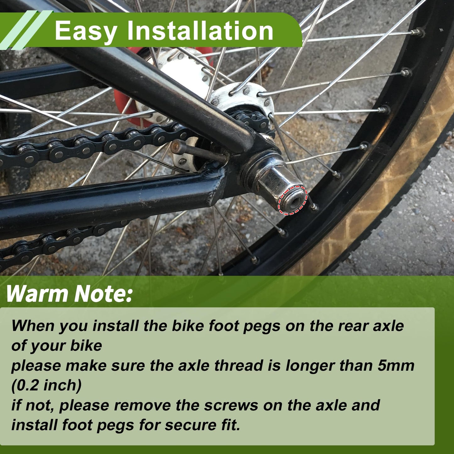 PARSLUCK 4 Pcs Aluminum Alloy Anti-Skid Bike Pegs 100mm Length Bicycle Backseats Stands Cycling Foot Pegs 3/8 Inch Axles Black Green