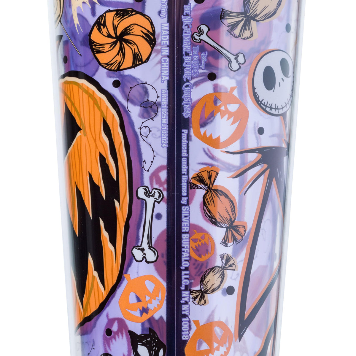 Silver Buffalo Disney Tim Burton's Nightmare Before Christmas Halloween Jack O-Lantern and Candy Featuring Jack Skellington Plastic Cold Cup with Lid and Straw Topper, 24 Ounces