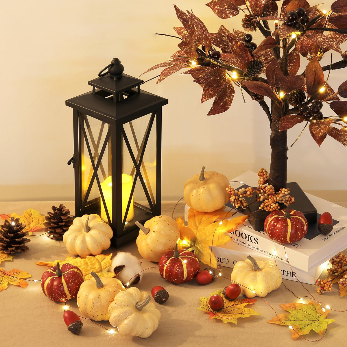 Artgar Pumpkin Decor Set, 23 PCS Fall Harvest Decorations Including Mini Pumpkins, Acorns, Pinecones, Berries, Maple Leaves for Home Table Wedding DIY Fall Halloween Thanksgiving Decor