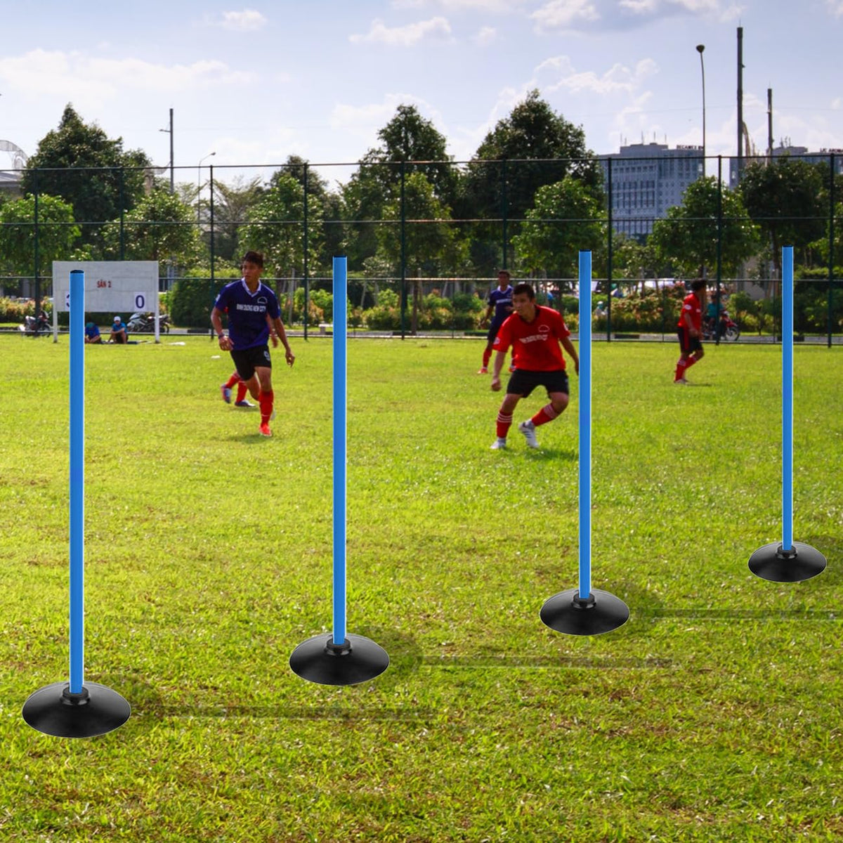 ASENVER Blue Soccer Agility Poles Set Detachable Sports Trainning Speed Pole Slalom Poles with Rubber Base Sport Traning Equipment (3.3 FT, Pack of 6)